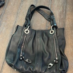 b. makowsky black leather tote bag